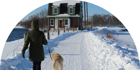 walking the dog in snow